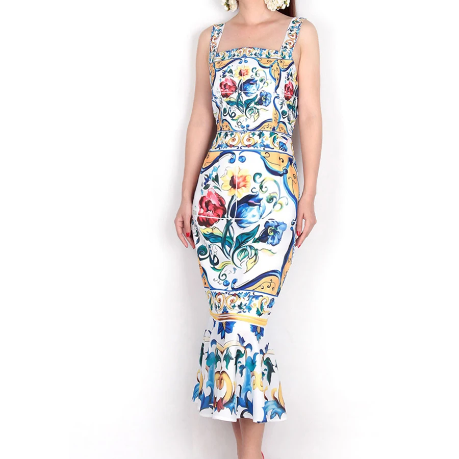 Wholesale Dresses Luxury Blue and White Porcelain Print Spaghetti Strap Square Collar Mid-Calf Ladies Sexy Trumpet Sheath Dress
Wholesale Dresses Luxury Blue and White Porcelain Print Spaghetti Strap Square Collar Mid-Calf Ladies Sexy Trumpet Sheath Dress