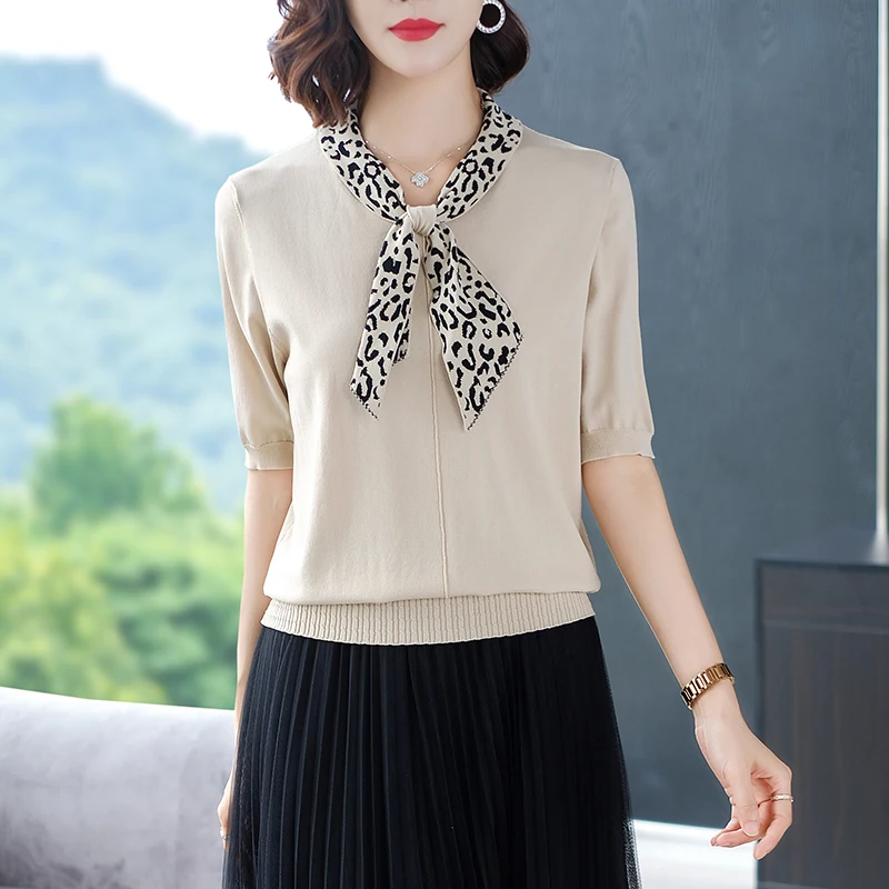 Summer Ladies Patchwork Colors Leopard Casual Loose Knit Blouse Tops Female Thin Knitwear Short Sleeve
Summer Ladies Patchwork Colors Leopard Casual Loose Knit Blouse Tops Female Thin Knitwear Short Sleeve