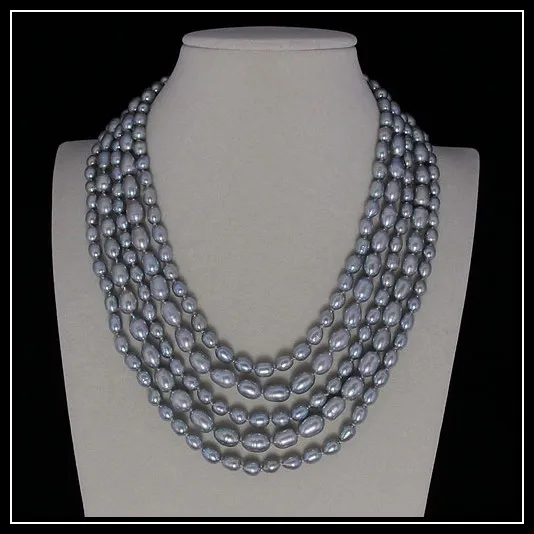 Terisa Pearljewelry Charming AA 6-8MM Silvers Gray Color Rice Freshwater Pearl Necklace 5 Rows Chirstmas Gift Party Jewelry
Terisa Pearljewelry Charming AA 6-8MM Silvers Gray Color Rice Freshwater Pearl Necklace 5 Rows Chirstmas Gift Party Jewelry