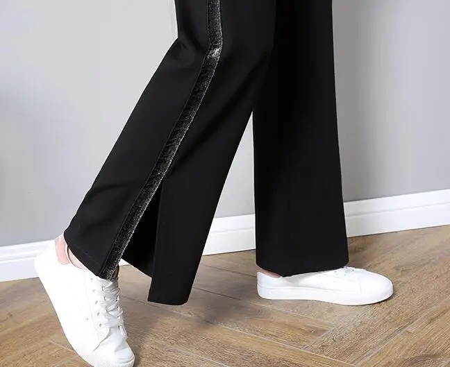Широкие брюки для женщин спортивные ealstic Талия хлопок смесь плюс размер черный