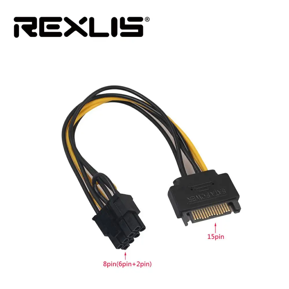 15pin SATA штекерным 8pin (6 + 2) PCI E Питание кабель 20 см 15 8 контактный 18AWG провод для