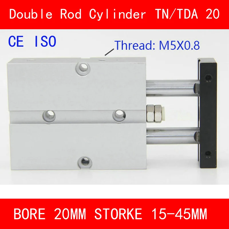 

CE ISO TN20 TDA Twin Spindle Air Cylinder Bore 20mm Stroke 10-45mm Dual Action Air Pneumatic Cylinders Double Action Pneumatic