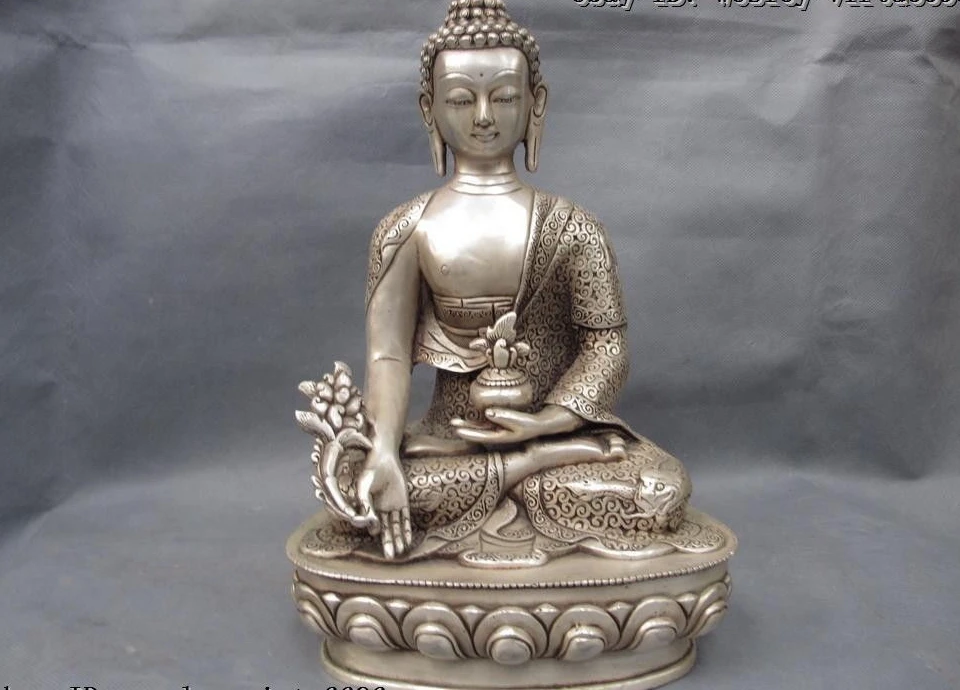 Tibet Buddhism Temple White Copper Silver Bhaisajyaguru Sakyamuni Buddha Statue
Tibet Buddhism Temple White Copper Silver Bhaisajyaguru Sakyamuni Buddha Statue