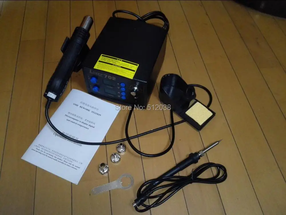 L702 2in1 SMD Rework Soldering Station Solder Iron Welder Hot Air Gun with 3 Nozzles
L702 2in1 SMD Rework Soldering Station Solder Iron Welder Hot Air Gun with 3 Nozzles