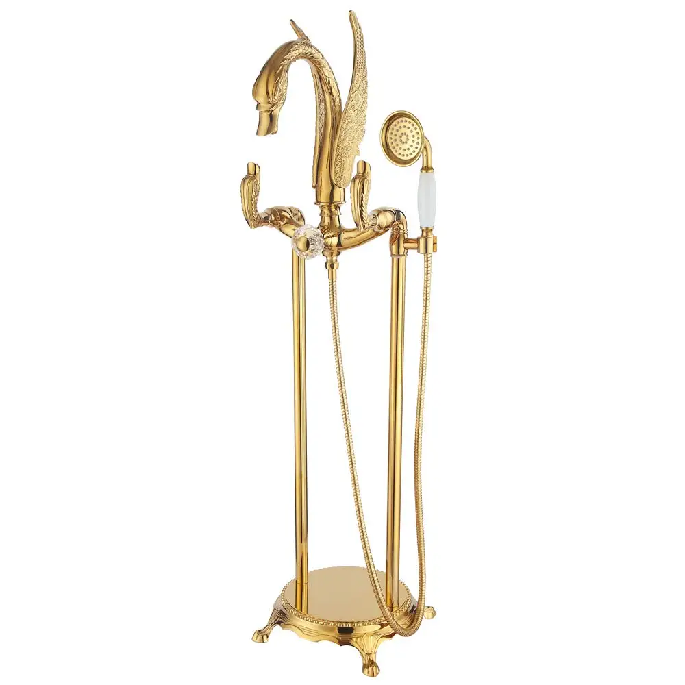 Luxury Crystal Shower Set Polished Gold Freestanding Bathtub Faucet Claw-foot Bath Mixer Brass with Hand Spray Swan Design
Luxury Crystal Shower Set Polished Gold Freestanding Bathtub Faucet Claw-foot Bath Mixer Brass with Hand Spray Swan Design