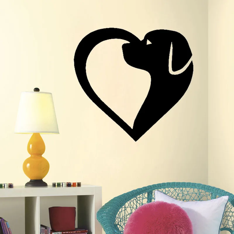 YOJA 57CM*54.3CM DOGGY HEART DOG Love Fashion PVC Home Decor Wall Sticker For Living Room W3-246 | Дом и сад