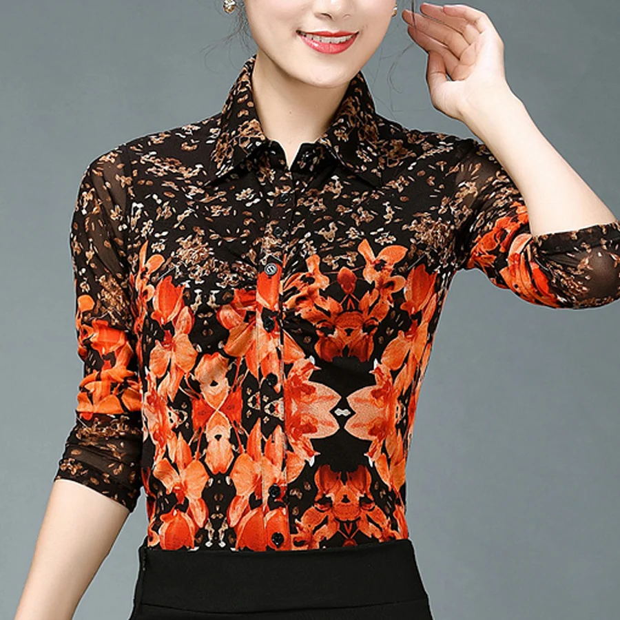 Fall Spring Fashion Women Printed Floral Pattern Mesh Slim Stretch Long Sleeve Blouse , Turn Down Collar 4XL 3xl Woman Blouses
Fall Spring Fashion Women Printed Floral Pattern Mesh Slim Stretch Long Sleeve Blouse , Turn Down Collar 4XL 3xl Woman Blouses