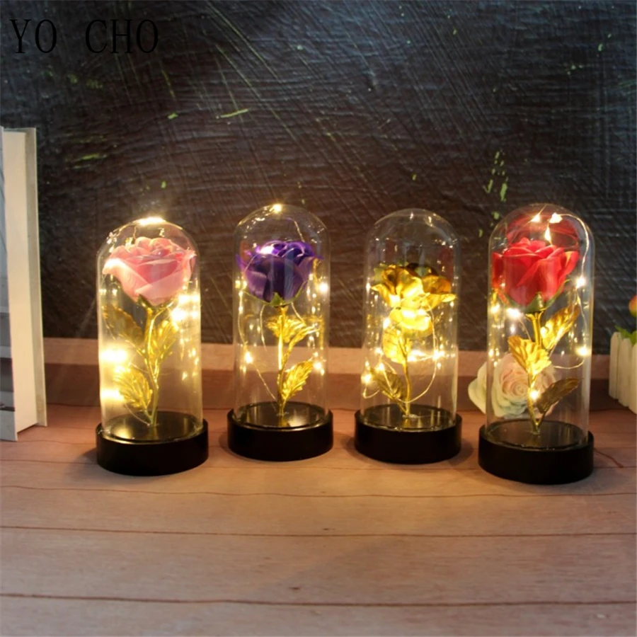 YO CHO Artificial Gold Rose Flower With Led Light Rose In Glass Cover Micro Landscape Home Wedding Decorate Valentine's Day Gift
YO CHO Artificial Gold Rose Flower With Led Light Rose In Glass Cover Micro Landscape Home Wedding Decorate Valentine's Day Gift
