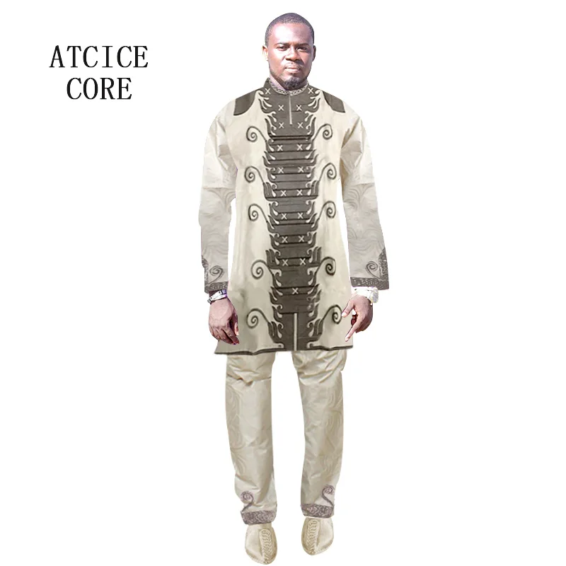 Африканский BAZIN RICHE дизайнерский мужской костюм с вышивкой и штанами комплект из