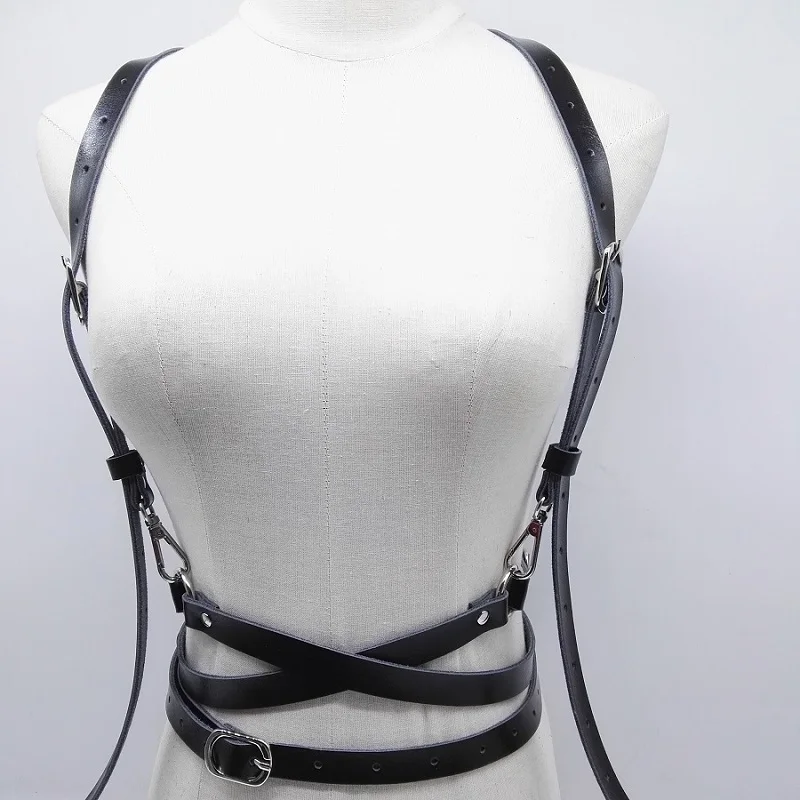 Women sexy Stud Punk harness Goth Handmade Leather Body Bondage Cage Brown Waist Belt cross chest belt Hook freeshipping | Женская