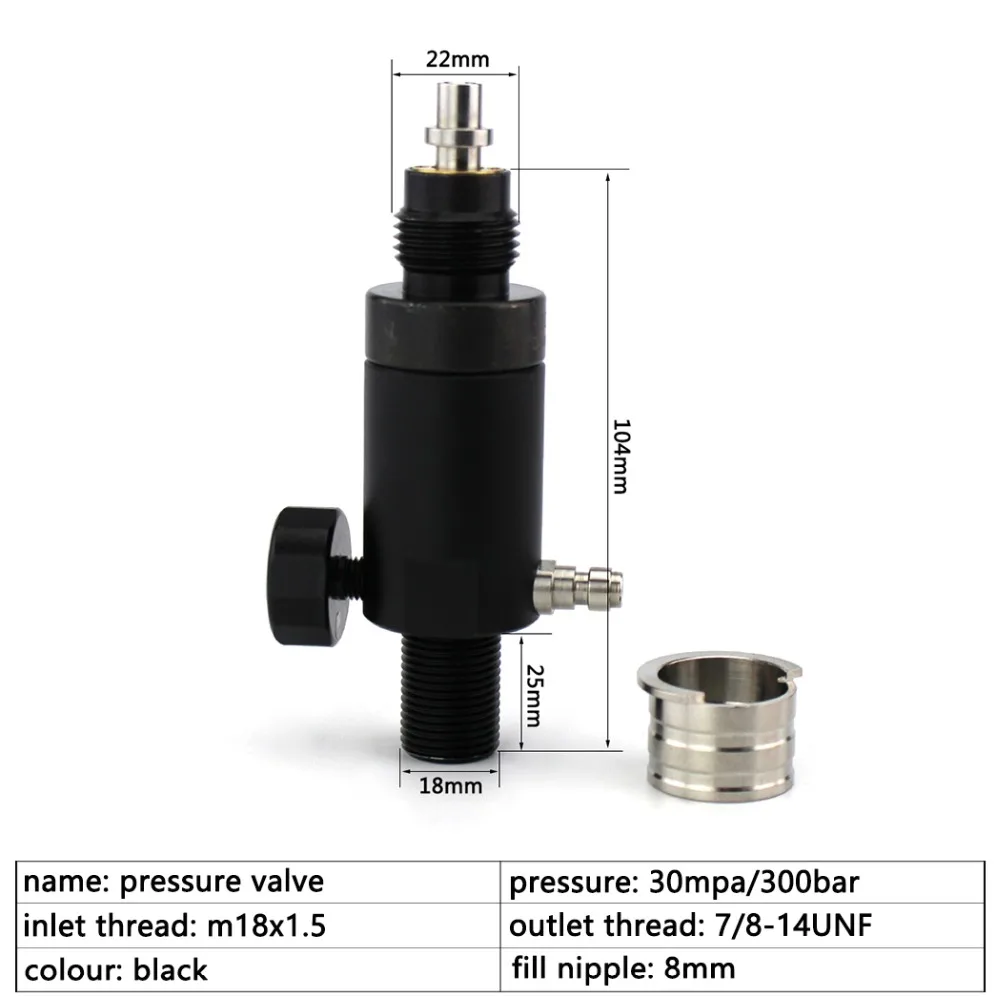 Вентиль давления для ружья пейнтбола клапан высокого M18x1.5 вход 7/8 14UNF выход 300bar