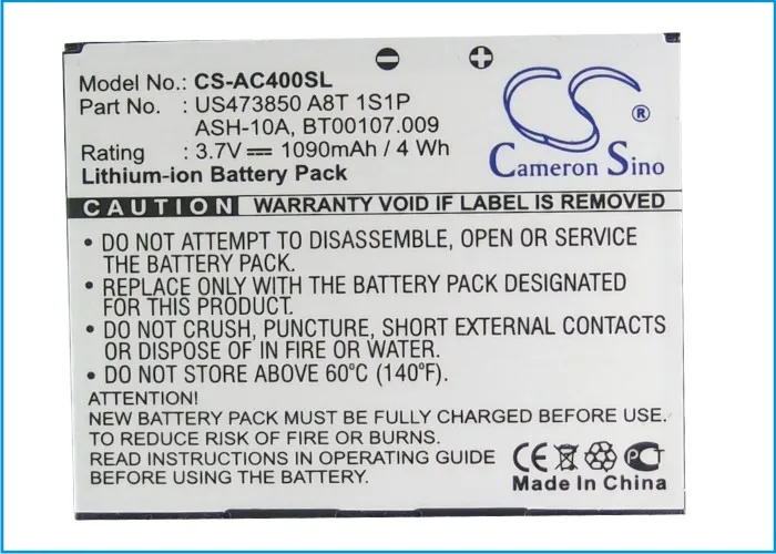 Высококачественный аккумулятор Cameron Sino ASH-10A, BT00107.008, BT00107.009 для Acer beTouch E400, beTouch E400B, neoTouch P400
Высококачественный аккумулятор Cameron Sino ASH-10A, BT00107.008, BT00107.009 для Acer beTouch E400, beTouch E400B, neoTouch P400