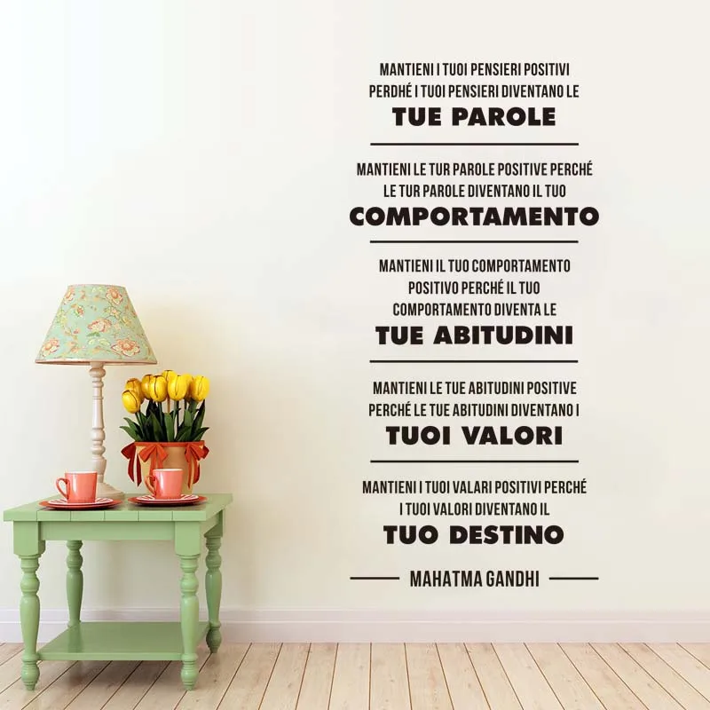 Stickers Quote Il-Tuo-Destino-Gandhi Vinyl Mural Art Decals for Living Room Home Decor House Decoration Wallpaper 40 cm x 84 cm
Stickers Quote Il-Tuo-Destino-Gandhi Vinyl Mural Art Decals for Living Room Home Decor House Decoration Wallpaper 40 cm x 84 cm