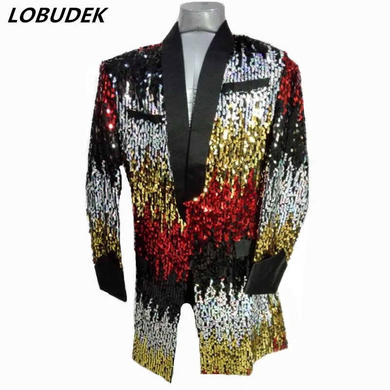 Formal Prom Male stage Long Suits jackets Colorful Sequins Fashion slim Blazers Coat Bar singer Party Host performance Costumes
Formal Prom Male stage Long Suits jackets Colorful Sequins Fashion slim Blazers Coat Bar singer Party Host performance Costumes