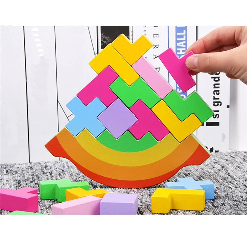 

Красочные игрушки с балансом деревянная укладка Высота 3D головоломка тетрис малыш игры детские когнитивные строительные игрушки-пазлы под...