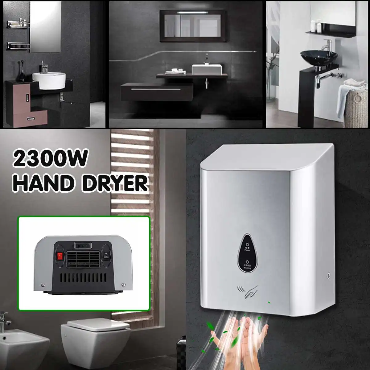 2500W 220V High Speed Electric Hand Dryer Infrared Sensor Full Automatic Hand-drying Device Bathroom Hot Air Wind Blower
2500W 220V High Speed Electric Hand Dryer Infrared Sensor Full Automatic Hand-drying Device Bathroom Hot Air Wind Blower