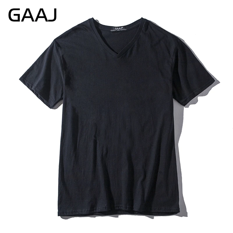 2021 GAAJ 100 полотняного плетения из чистого хлопка футболка для мужчин V образной
