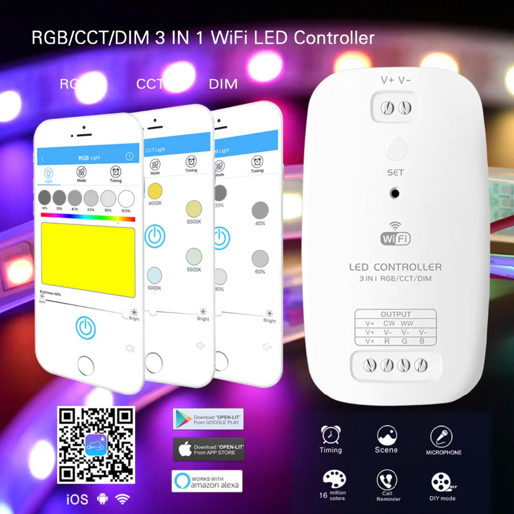 WI FI светодиодный контроллер для одного Цвет двойной белый RGB 3 в 1 Светодиодные