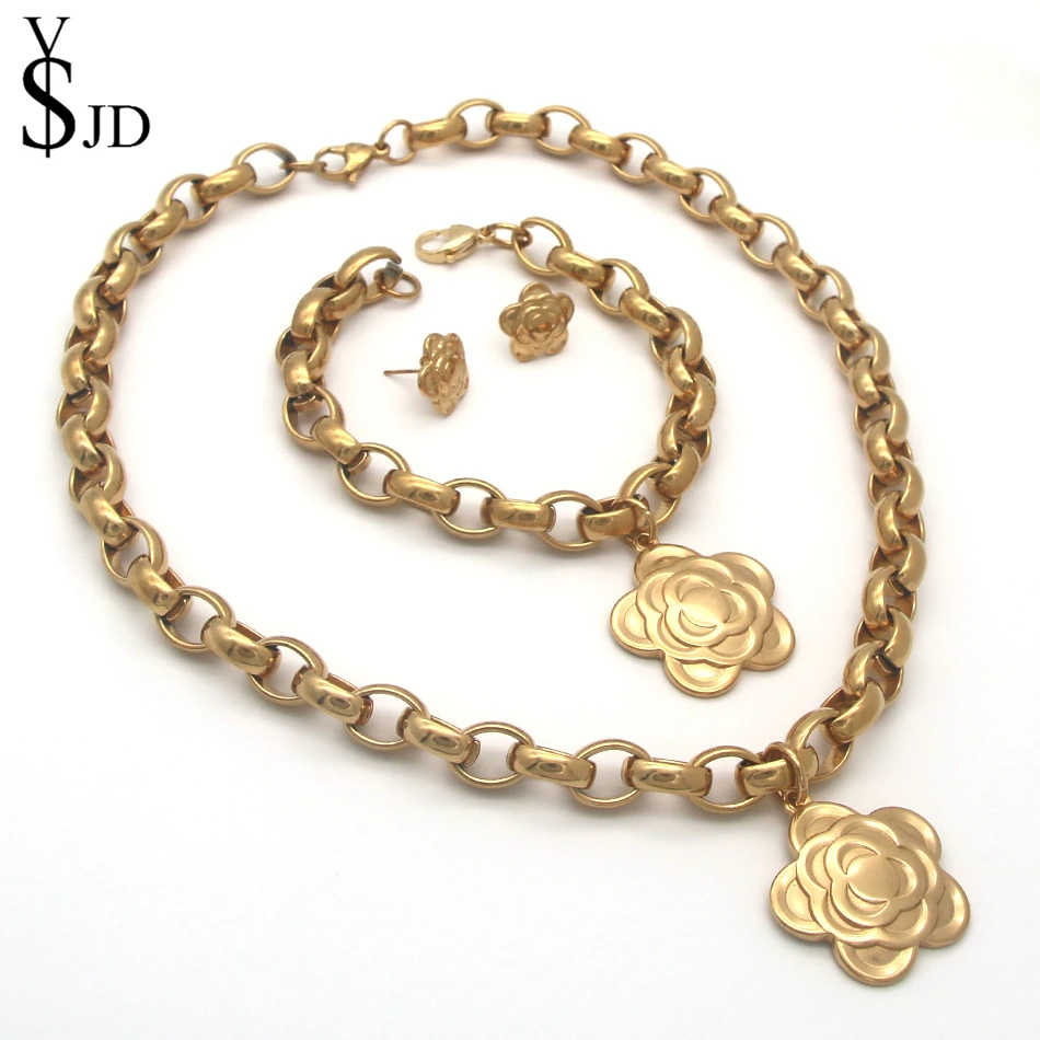 YSJD Fashion Flower Design Jewelry Sets High Quality Stainless Steel Pendant Necklace&Bracelet and Earrings for Women Jewelry
YSJD Fashion Flower Design Jewelry Sets High Quality Stainless Steel Pendant Necklace&Bracelet and Earrings for Women Jewelry