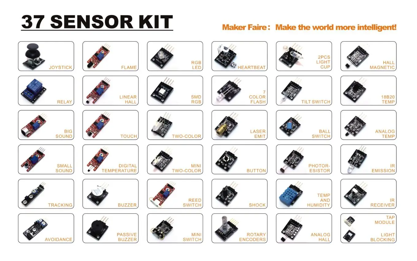 Наборы датчиков 37 в 1 коробка/набор для Arduino Высокое качество Бесплатная доставка