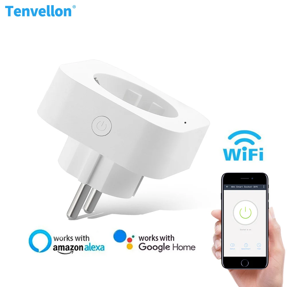 Умная розетка Tenvellon Wi Fi стандарта ЕС поддержка Alexa Google Home с таймером дистанционное