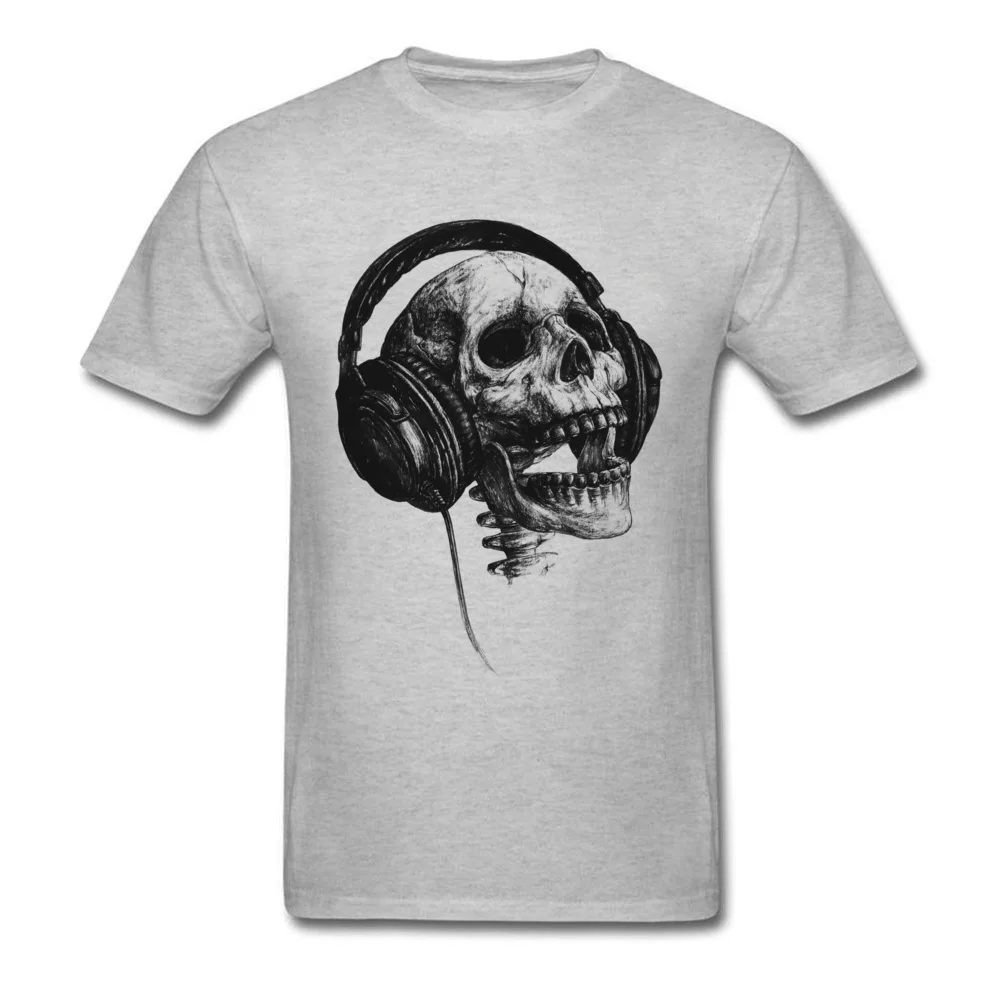 

Music Forever Tops Tees 2018 Mens T Shirt DJ Skull Tshirt Headphone Skull Print T-shirt Cotton Fabric Clothes Grey Free Shipping