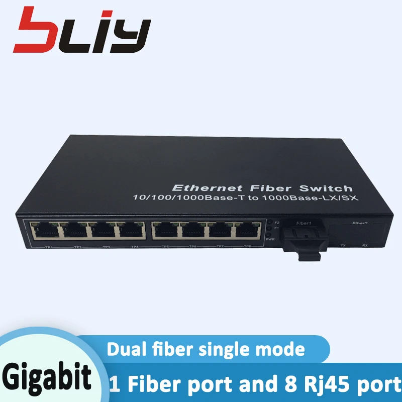 Bliy 1000M 1G8E 20KM dual fiber single mode 8 rj45 port fiber optic media converter ftth gpon onu poe switch gigabit switch rj45
Bliy 1000M 1G8E 20KM dual fiber single mode 8 rj45 port fiber optic media converter ftth gpon onu poe switch gigabit switch rj45