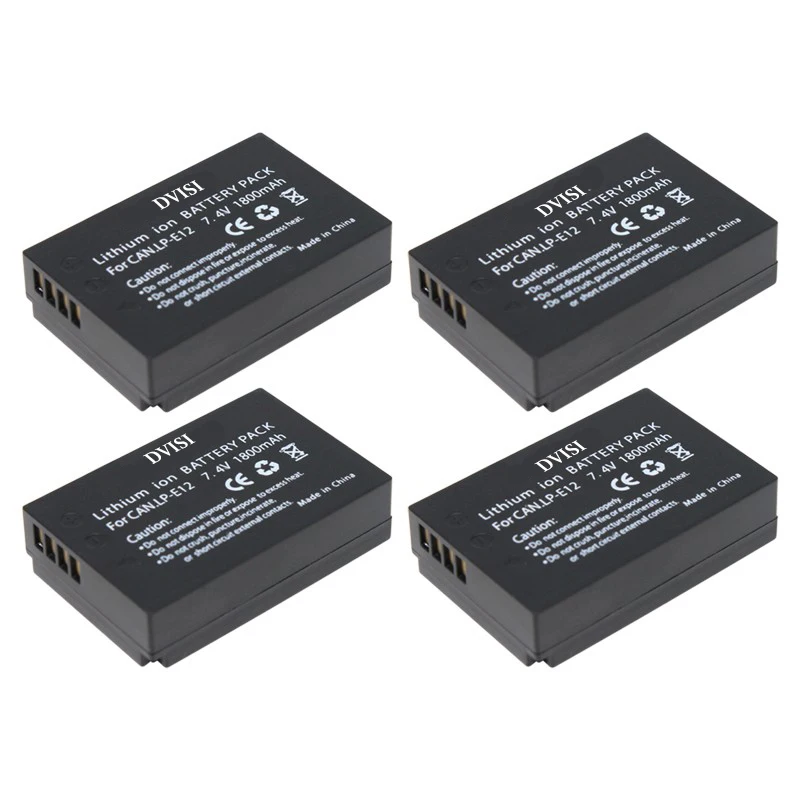 4 Pcs/lot 7.4V 1800mAh LP-E12 LP E12 LPE12 Rechargeable Battery for Canon EOS M EOS M10 EOS Rebel SL1 EOS 100D Digital Cameras
4 Pcs/lot 7.4V 1800mAh LP-E12 LP E12 LPE12 Rechargeable Battery for Canon EOS M EOS M10 EOS Rebel SL1 EOS 100D Digital Cameras