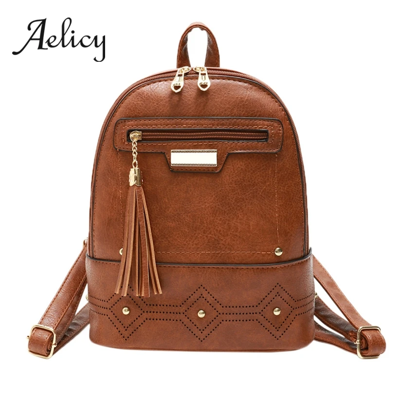 Aelicy Новый женский рюкзак кожаный маленький ретро-рюкзак с кисточками женская