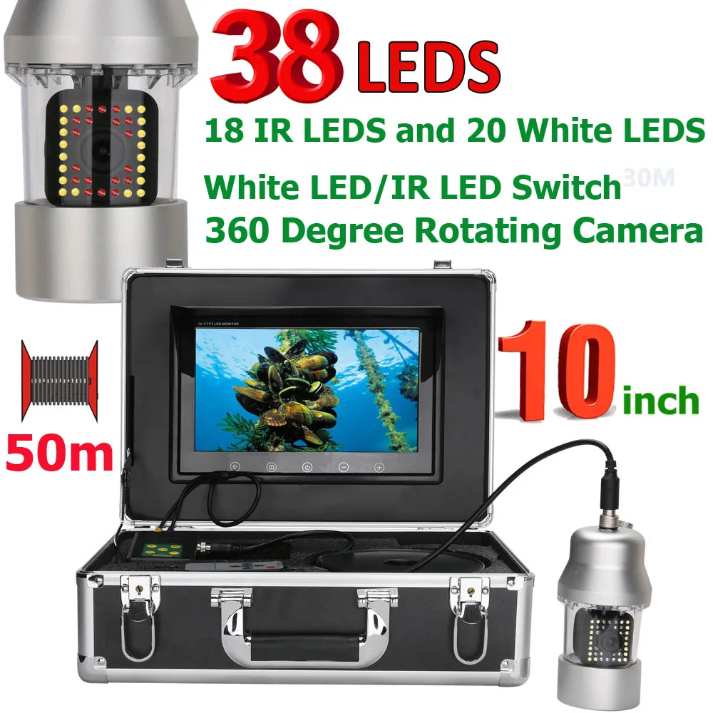 10 Inch 50m Underwater Fishing Video Camera Fish Finder IP68 Waterproof 38 LEDs 360 Degree Rotating Camera
10 Inch 50m Underwater Fishing Video Camera Fish Finder IP68 Waterproof 38 LEDs 360 Degree Rotating Camera