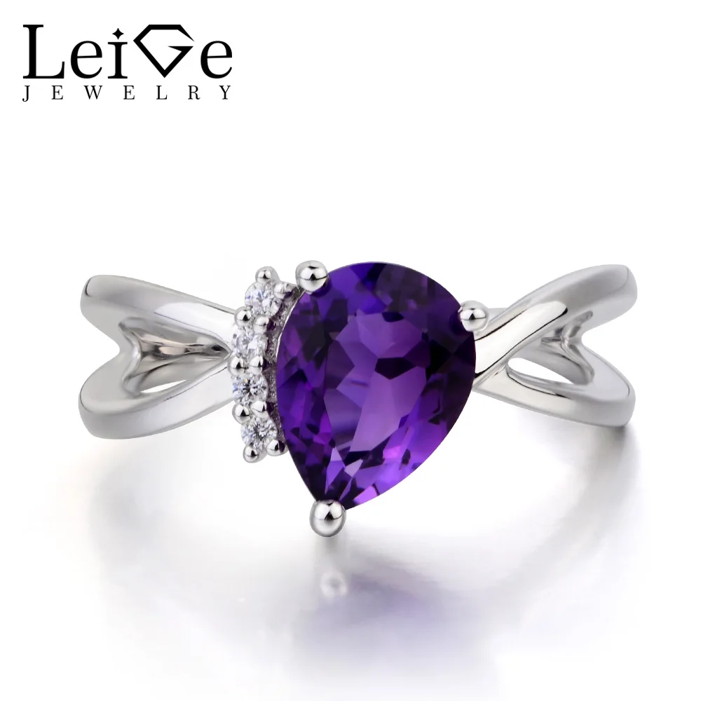 Leige Jewelry Wedding Ring Natural Amethyst Ring February Birthstone Pear Cut Gemstone Purple Gems 925 Sterling Silver Ring
Leige Jewelry Wedding Ring Natural Amethyst Ring February Birthstone Pear Cut Gemstone Purple Gems 925 Sterling Silver Ring
