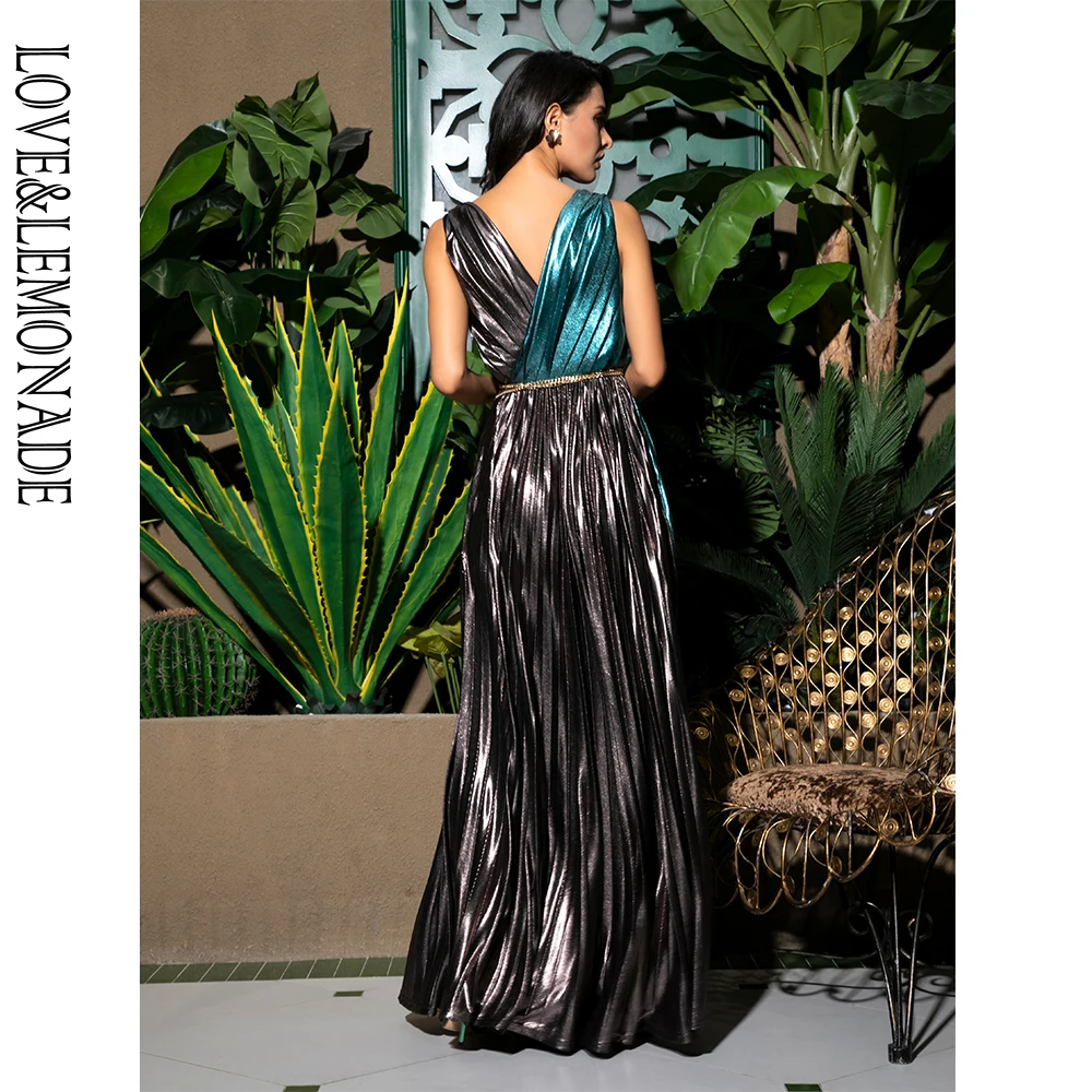 LOVE&LEMONADE Silver And Green Sexy Deep V-Neck Pleated A-Line Party Maxi Dress (Gold Belt) LM81742
LOVE&LEMONADE Silver And Green Sexy Deep V-Neck Pleated A-Line Party Maxi Dress (Gold Belt) LM81742