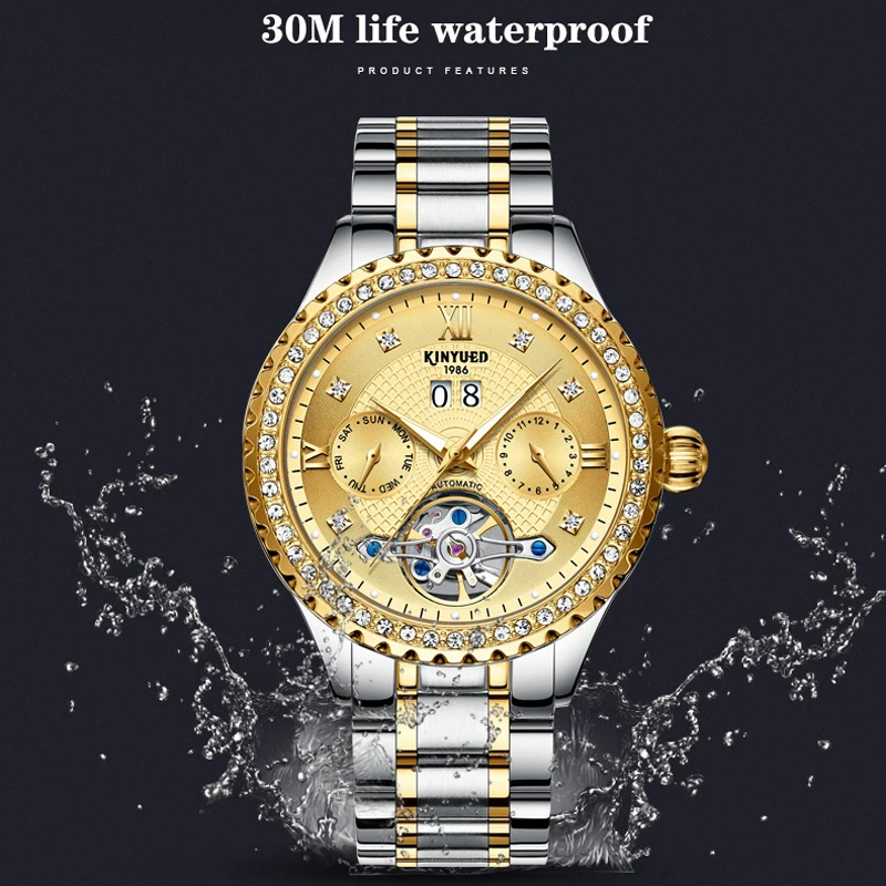 KINYUED Luxury Mechanical Watch Multi-function Calendar Month Luminous Waterproof Tourbillon Watch Sports Stainless Steel Clock
KINYUED Luxury Mechanical Watch Multi-function Calendar Month Luminous Waterproof Tourbillon Watch Sports Stainless Steel Clock