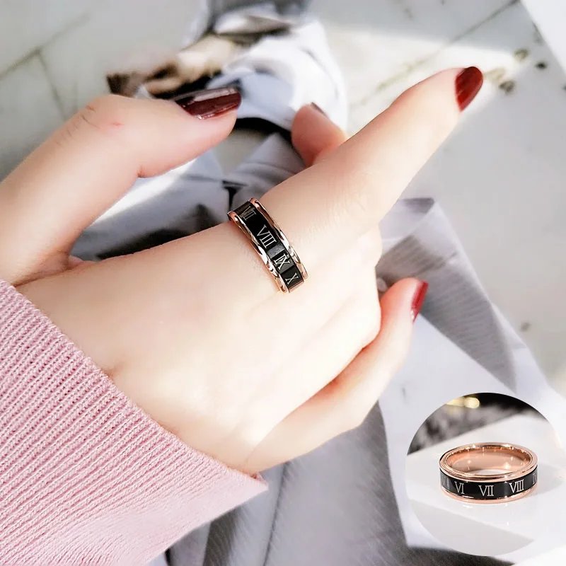 High Quality Rotatable Black Roman Numerals Ring Rose Gold Color Fashion Titanium Steel Jewelry Wedding Gift Woman Not Fade
High Quality Rotatable Black Roman Numerals Ring Rose Gold Color Fashion Titanium Steel Jewelry Wedding Gift Woman Not Fade