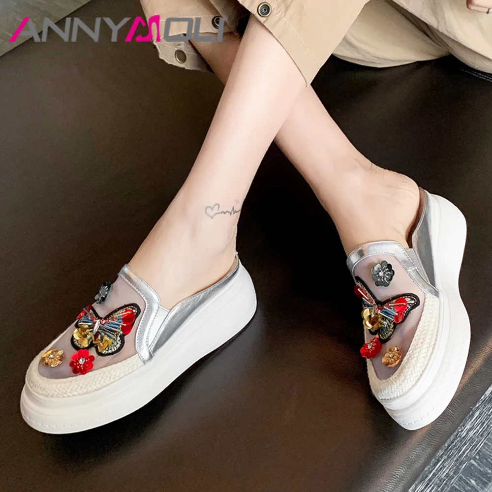 ANNYMOLI Summer Mules Shoes Women Slides Natural Genuine Leather Flat Platform Shoes String Bead Mesh Slippers Female Sandals 39
ANNYMOLI Summer Mules Shoes Women Slides Natural Genuine Leather Flat Platform Shoes String Bead Mesh Slippers Female Sandals 39