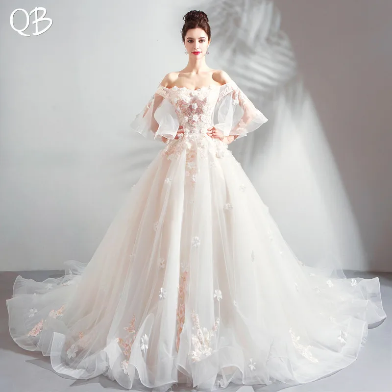 Luxury Lace Appliques Ball Gown Wedding Dresses Off The Shoulder Sleeves Bridal Dresses Wedding Gowns WE01
Luxury Lace Appliques Ball Gown Wedding Dresses Off The Shoulder Sleeves Bridal Dresses Wedding Gowns WE01