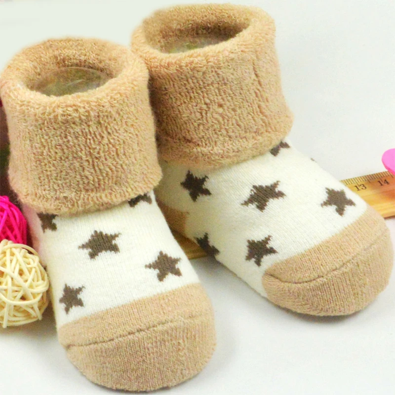 3 пары детские носки для младенцев милые с дизайном звёзды 100% хлопок нескользящие