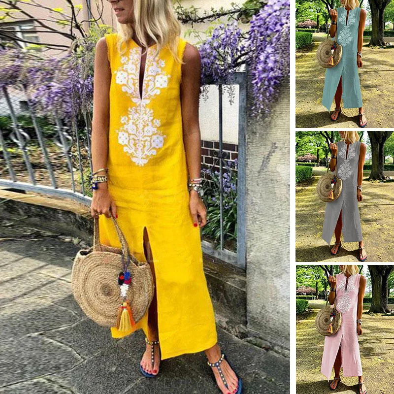 New Summer Women Patchwork Dress Vintage Casual Loose Maxi Long Dresses Stand Neck Sleeveless Beach Dress Vestidos Plus Size
New Summer Women Patchwork Dress Vintage Casual Loose Maxi Long Dresses Stand Neck Sleeveless Beach Dress Vestidos Plus Size