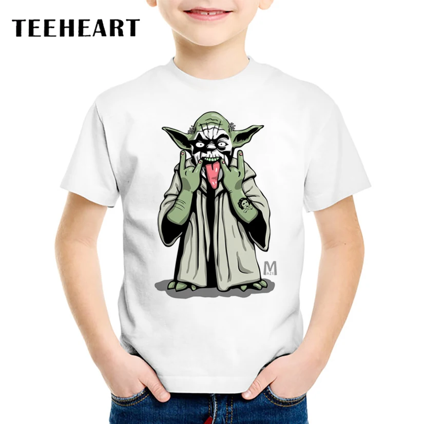 TEEHEART/2017 г. Новая одежда для мальчиков и девочек Забавные футболки с принтом Йоды