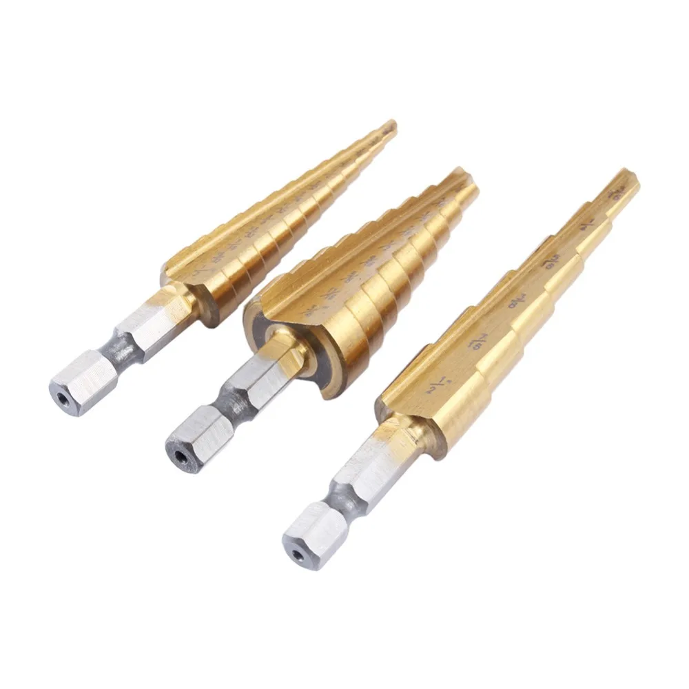 3PCS/Lot Mini HSS Step Titanium Cone Drill Bit 3/16" to 1/2" 1/4" to 3/4" 1/8" to 1/2" Hole Cutter Bit Set Tool With Pouch
3PCS/Lot Mini HSS Step Titanium Cone Drill Bit 3/16" to 1/2" 1/4" to 3/4" 1/8" to 1/2" Hole Cutter Bit Set Tool With Pouch