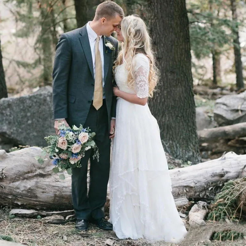 Boho Wedding Dress Half Sleeves V Neck Lace A Line White Ivory Beach Bride Dress Princess Wedding Gown
Boho Wedding Dress Half Sleeves V Neck Lace A Line White Ivory Beach Bride Dress Princess Wedding Gown