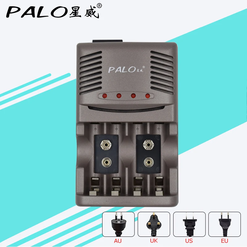 PALO AA Battery Charger with 4 Slots LED Light Smart Battery Charger For NiCd NiMH AA AAA 9V 6f22 Rechargeable Batteries
PALO AA Battery Charger with 4 Slots LED Light Smart Battery Charger For NiCd NiMH AA AAA 9V 6f22 Rechargeable Batteries