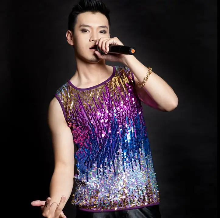 Dance singer stage rock colorful gradient sequins vest men modern costume personalized paillette sleeveless vests mens fashion
Dance singer stage rock colorful gradient sequins vest men modern costume personalized paillette sleeveless vests mens fashion