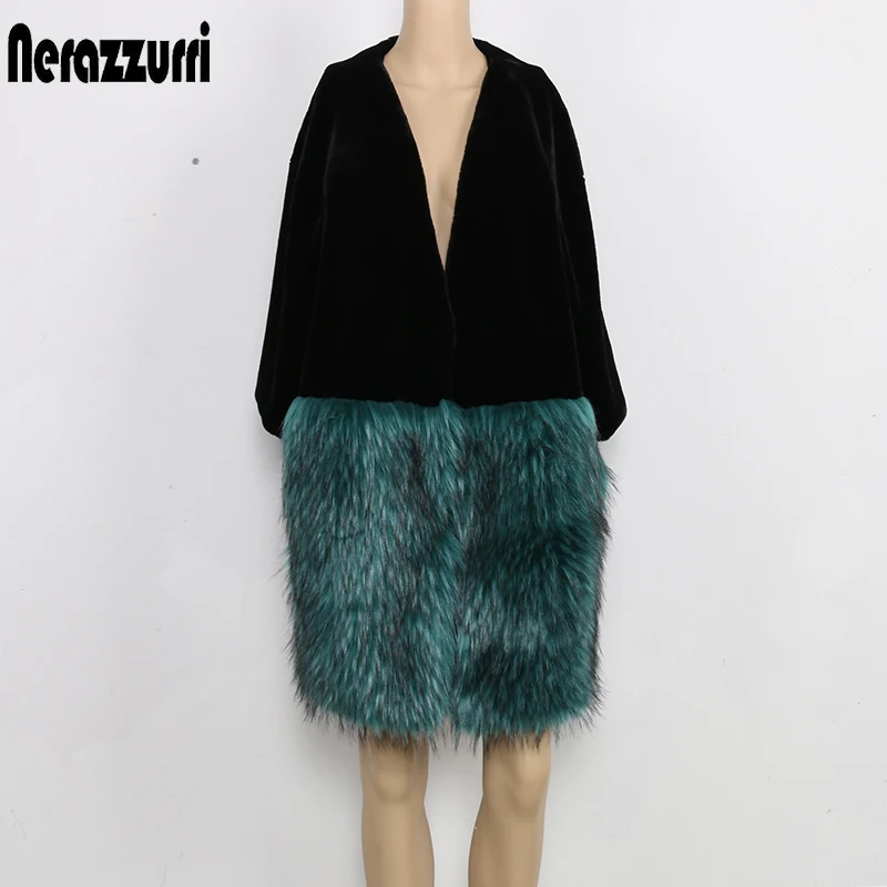 Nerazzurri Winter Oversized Warm Patchwork Faux Fur Coat Women Deep V Neck 3/4 Sleeve Korean Style Fashion Loose Fluffy Jacket
Nerazzurri Winter Oversized Warm Patchwork Faux Fur Coat Women Deep V Neck 3/4 Sleeve Korean Style Fashion Loose Fluffy Jacket