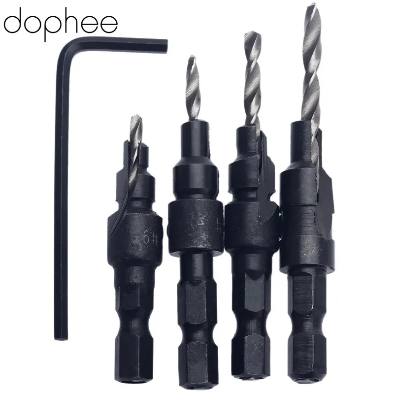 dophee 4pcs Hand Tool Change 1/4" Hex Shank HSS Tapered Hardened Countersink Cone Drill Bit Set Hole Saw Woodworking Tool+Wrench
dophee 4pcs Hand Tool Change 1/4" Hex Shank HSS Tapered Hardened Countersink Cone Drill Bit Set Hole Saw Woodworking Tool+Wrench