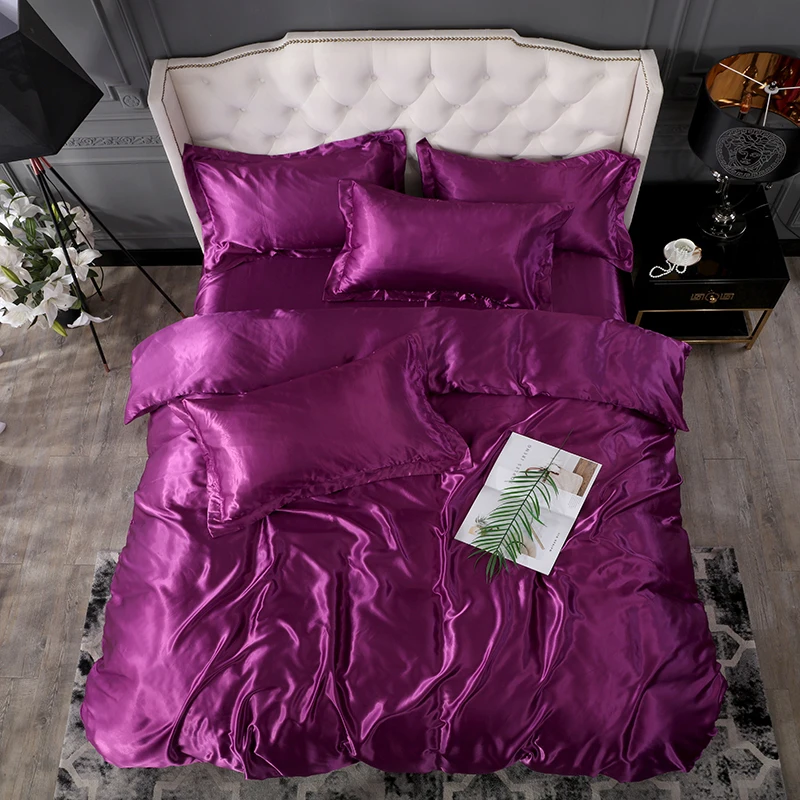 SlowDream Pure Satin Silk Luxury Bedding Set Purple Solid Color Double Linens Family Suite Bed Flat Sheet Duvet Cover Bedspread
SlowDream Pure Satin Silk Luxury Bedding Set Purple Solid Color Double Linens Family Suite Bed Flat Sheet Duvet Cover Bedspread
