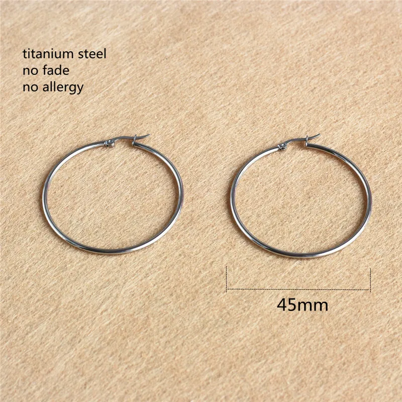 Size 45mm Trendy Brief Round Circle Titanium Stainless Steel Hoop Earrings For Men Women Classic Jewelry
Size 45mm Trendy Brief Round Circle Titanium Stainless Steel Hoop Earrings For Men Women Classic Jewelry