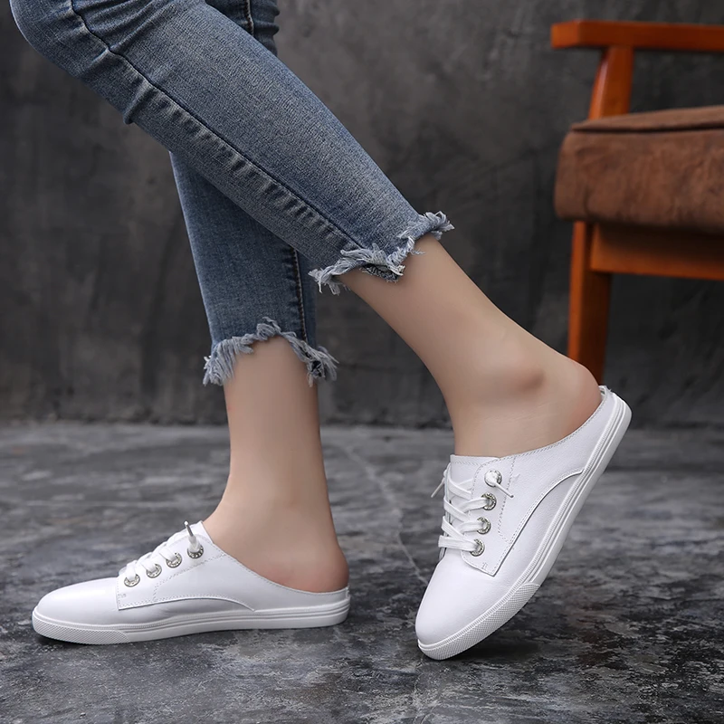 Genuine Leather White Woman Slippers Shoes Outside Mules Lace-up Spring Casual Fashion vulcanization Size 38 39 Female
Genuine Leather White Woman Slippers Shoes Outside Mules Lace-up Spring Casual Fashion vulcanization Size 38 39 Female