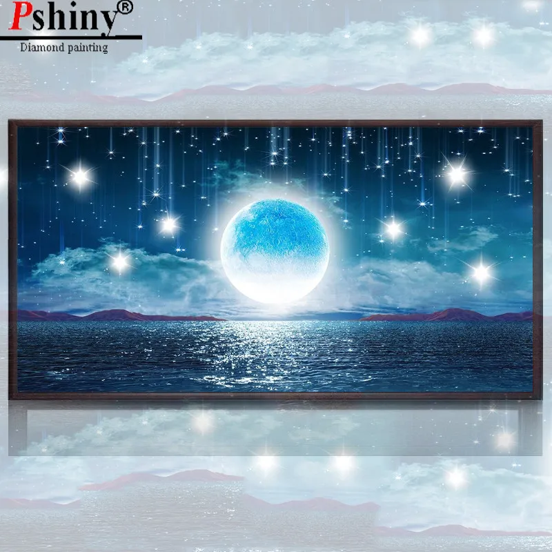 PSHINY Сделай Сам 5D алмазная вышивка продажа синее море Луна Пейзаж картины из