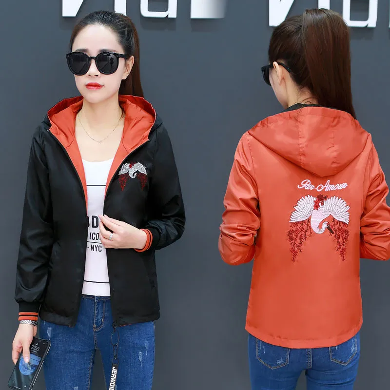 Women's embroidery hooded jacket Ladies Casual Reversible Basic Jackets streetwear Zipper Lightweight bomber jacket women 4XL
Women's embroidery hooded jacket Ladies Casual Reversible Basic Jackets streetwear Zipper Lightweight bomber jacket women 4XL